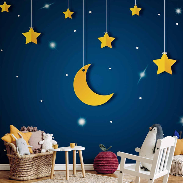 Carta da parati - Skyline - night sky landscape with stars and moon for children