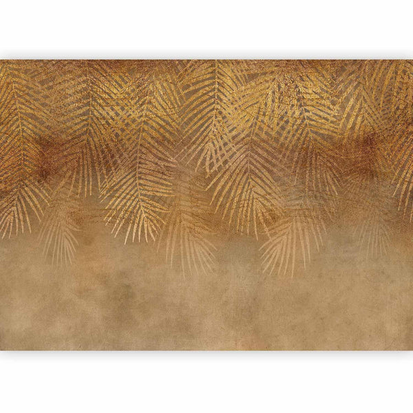 Carta da parati - Abstract nature in beige - composition with golden exotic leaves