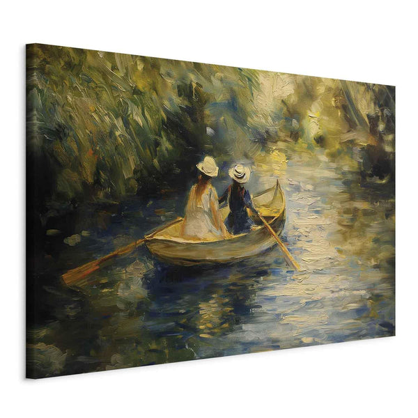 Quadro XXL - Boat crossing - painting of two women sailing a boat on a river