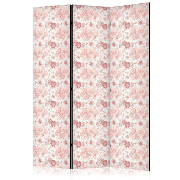 Paravento - Pink Blossoming - Flowers in Warm Colors on a White Background