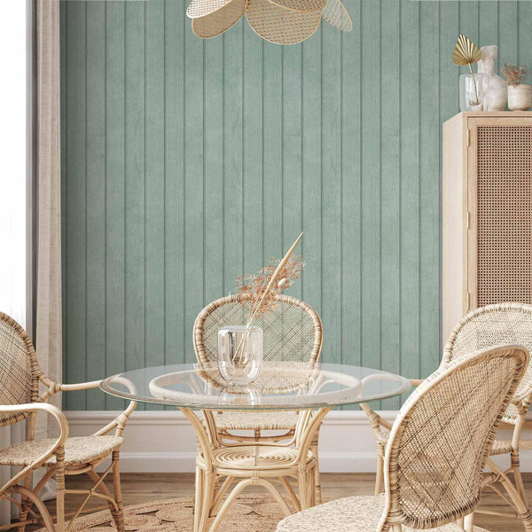 Tappezzeria murale - Delicate Wood - Vertical stripes in a pastel green shade
