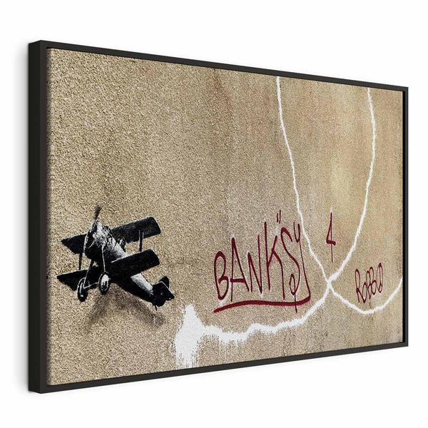 Quadro - Banksy's Plane (1-part) - Red Graffiti Text on Mural Background
