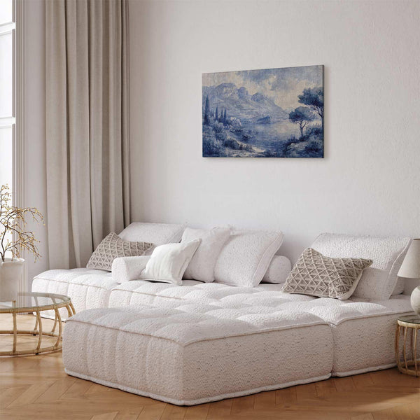 Quadro - Blue Bay - Italian landscape of Lake Como painted with blue ink