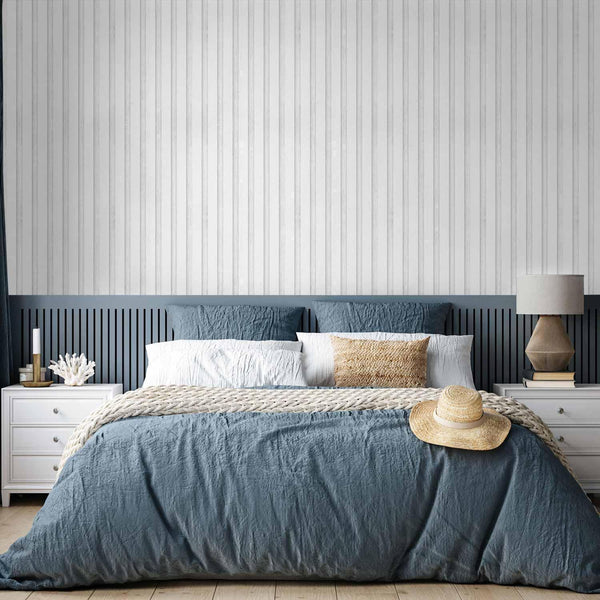 Tappezzeria murale - Wooden Texture - Symmetrical vertical lines on a white background