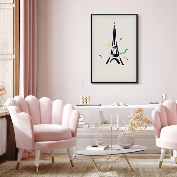 Quadro - Black Graphic Drawing of the Eiffel Tower on a Cream Background