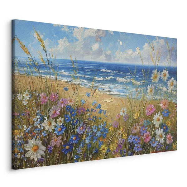 Quadro - Seascape – wildflowers and a view of the rough sea