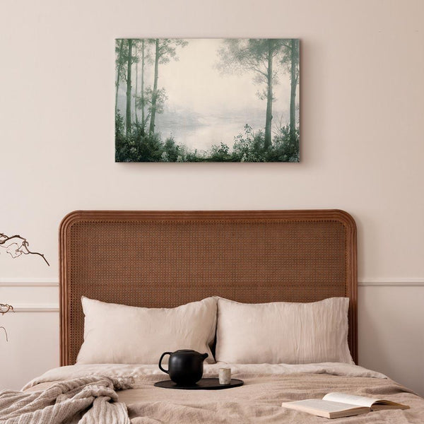 Quadro - Retro Landscape Grove Trees and Pond in Patinated Shades of Green