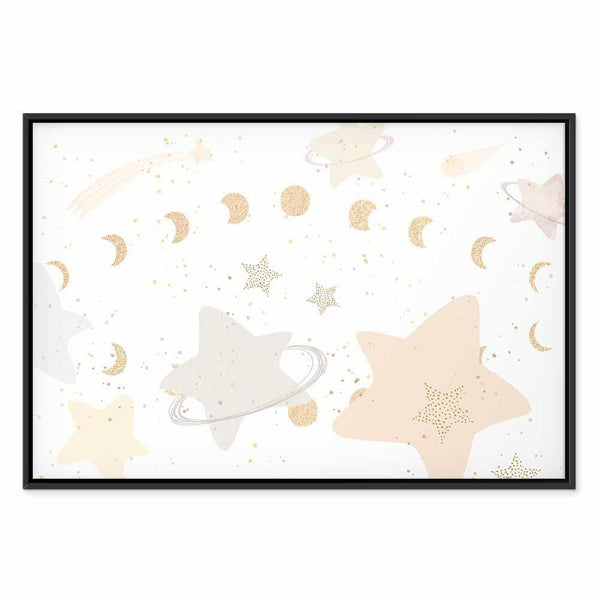 Quadro - Fairy-Tale Galaxy - Phases of the Moon in Yellow Tones Among Stars in Beige and Ash Colors with Stardust