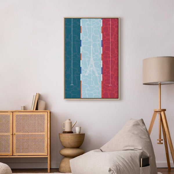 Quadro - Graphic Illustration of a Swimming Pool Against the Backdrop of the French Flag