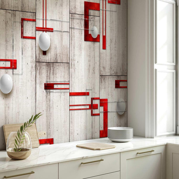 Carta da parati - Concrete, red frames and white knobs