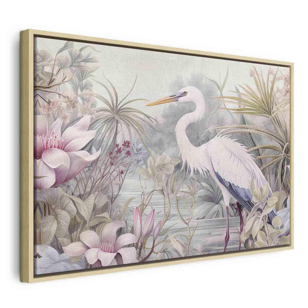 Quadro - Heron wading in a pond - illustration in bright colours