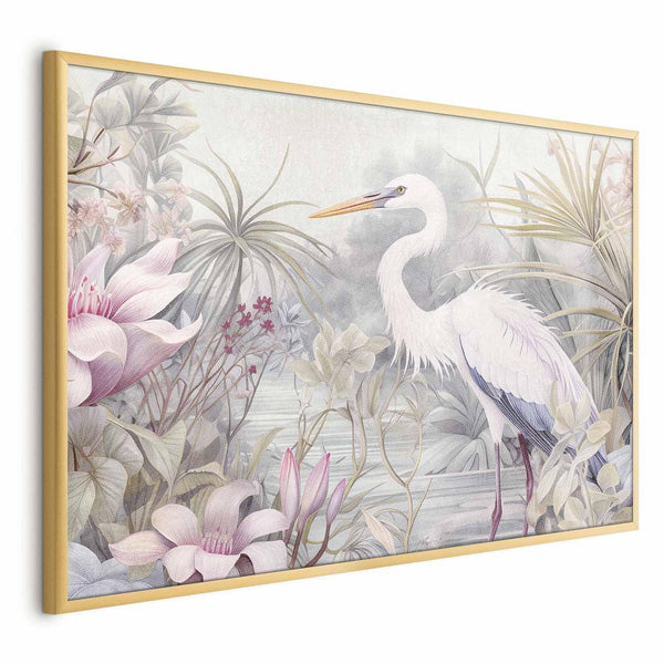 Poster - Heron Wading in a Pond - illustration in light colors