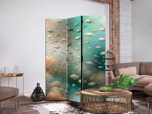 Paravento - Spectacular Underwater Landscape - Fish in an Underwater World in Turquoise Blue Beige and Delicate Orange Colors