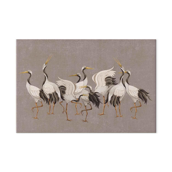 Quadro XXL - Crane dance – bright silhouettes of birds against a warm grey background with texture
