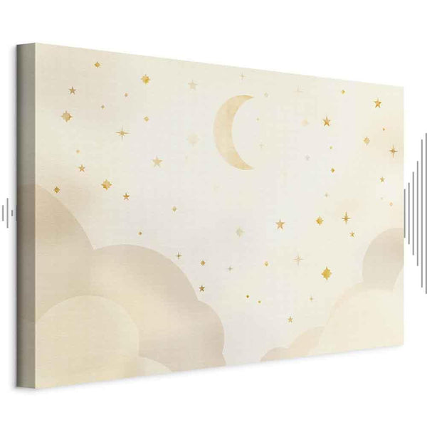 Quadro - Bright Night - Moon Accompanied by Many Stars on a Light Background