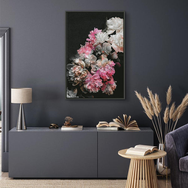 Quadro - Peony Charm (1-part) - Colorful Bouquet on Black Background