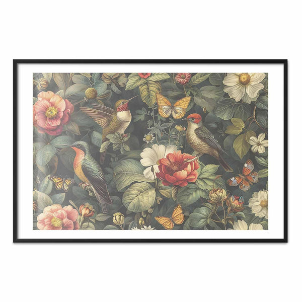 Poster - Flowers, Birds, and Butterflies - vintage-style illustration