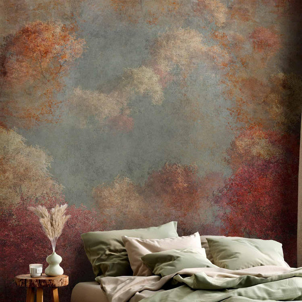 Carta da parati - Nature in autumn - landscape of autumn trees in painted retro style