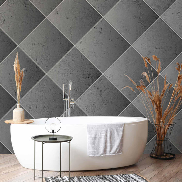 Carta da parati - Grey symmetry - geometric concrete pattern with white joints