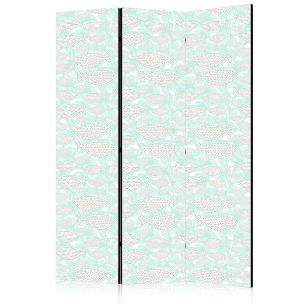 Paravento - Minimalist Fish - Fish of Grey Dots on a Crystal Clear Water Surface in Mint Green Colors