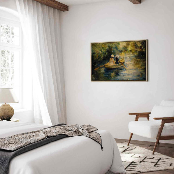 Quadro - Boat crossing - painting of two women sailing a boat on a river