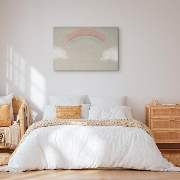 Quadro - Rainy June - Colorful Rainbow Emerging from Clouds on a Bright Background