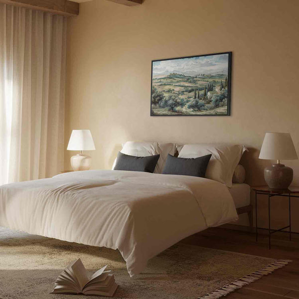 Quadro - Landscape with Green Fields and Trees Tuscan Sunny View