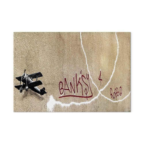 Quadro - Banksy's Plane (1-part) - Red Graffiti Text on Mural Background
