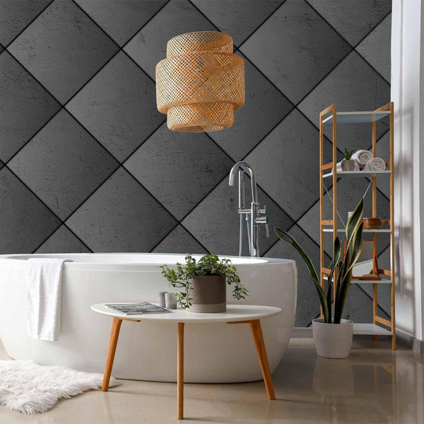 Carta da parati - Grey symmetry - geometric pattern in concrete pattern with black joints