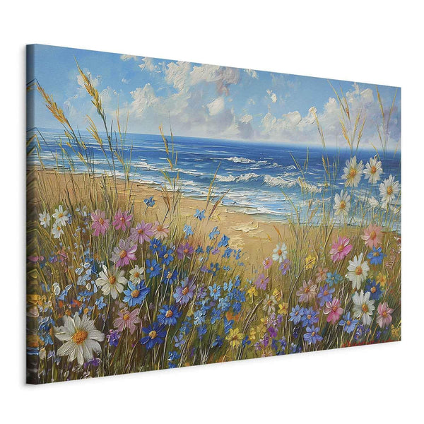 Quadro XXL - Seascape – wildflowers and a view of the rough sea