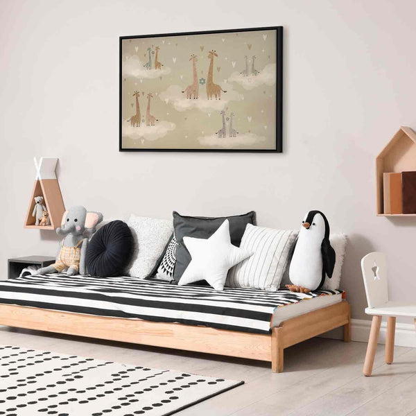 Quadro - Love - Colorful Giraffes Floating on Clouds Among Hearts and Stars