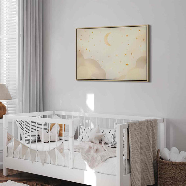 Quadro - Bright Night - Moon Accompanied by Many Stars on a Light Background