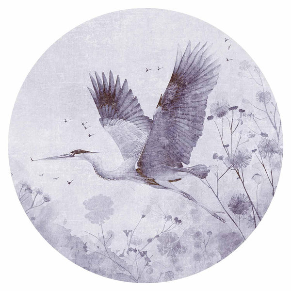 Carta da parati rotonda - Majestic flight - a crane in flight in monochrome