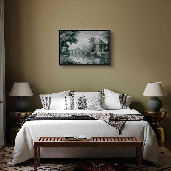 Quadro - View of the Park and Lake Retro Vintage Landscape in Greens