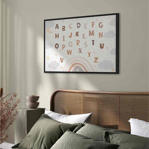 Quadro - Letters Above the Rainbow - Letters Among Streams of Rain and Clouds with a Rainbow Moon and Stars on a Light Background