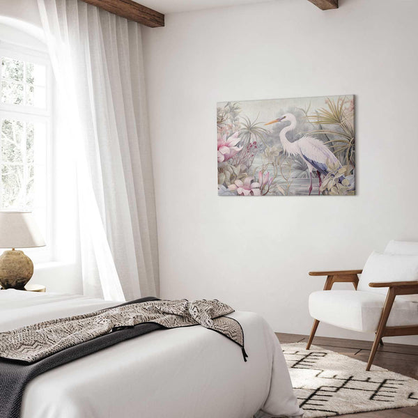 Quadro - Heron wading in a pond - illustration in bright colours