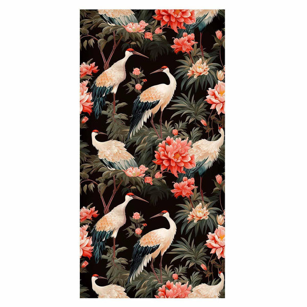 Tappezzeria murale - Ornament with birds - silhouettes of cranes and peony flowers on a dark background