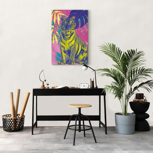Quadro - Colorful Tiger - Intense Colors of a Tiger Surrounded by Tropical Plants