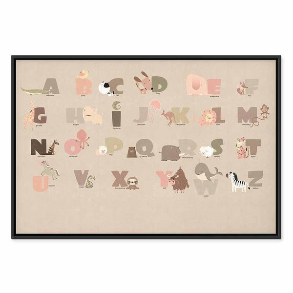 Quadro - Alphabet at the Zoo - Joyful Animals and Their Names on a Beige Background