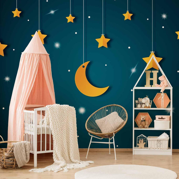 Carta da parati - Skyline - turquoise night sky landscape with stars for children