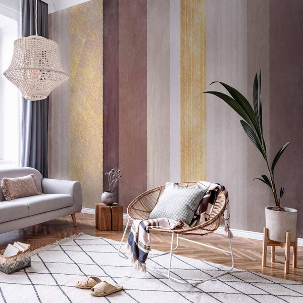 Carta da parati - Striped pattern - abstract background in stripes of different colours with gold pattern