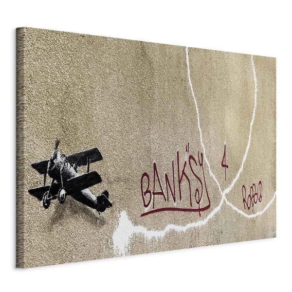 Quadro - Banksy's Plane (1-part) - Red Graffiti Text on Mural Background