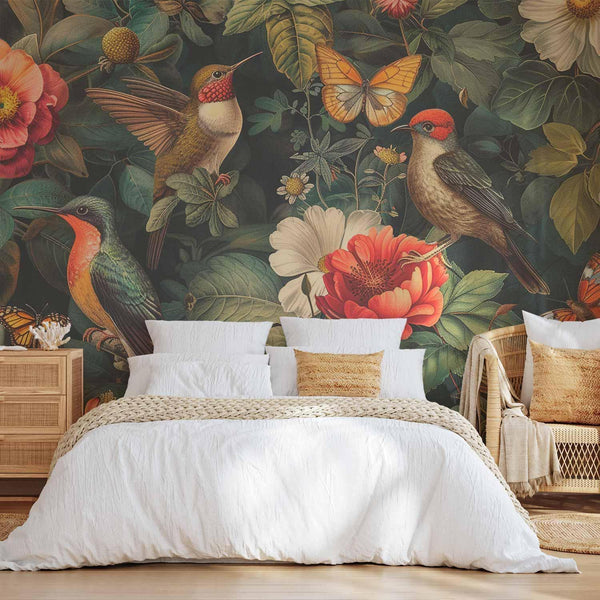 Carta da parati - Flowers, birds and butterflies – vintage-style illustration