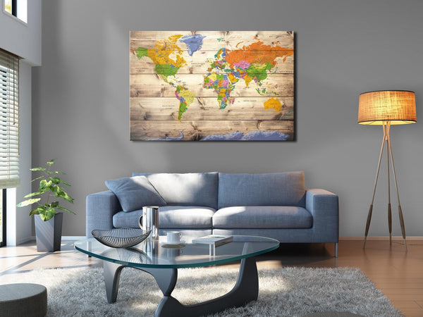 Quadro di sughero - Map on wood: Colourful Travels