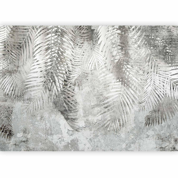 Carta da parati - Light and shadow - grey and white composition with floral motif and pattern