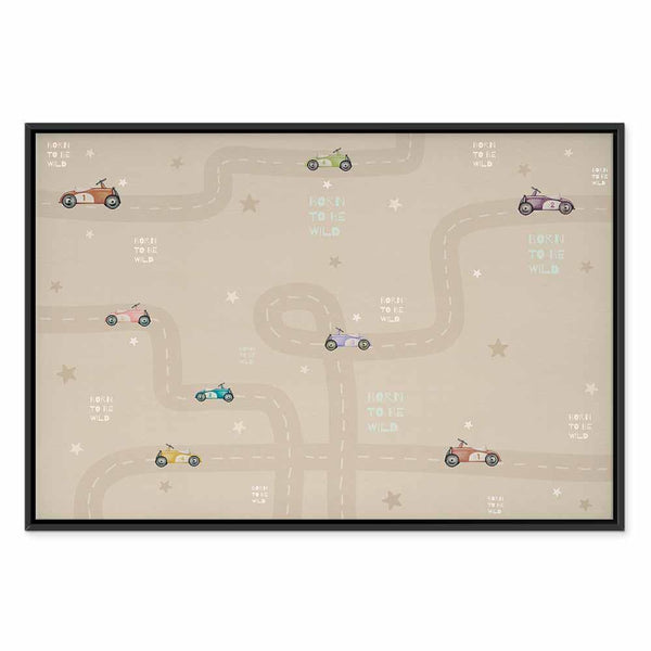 Quadro - Race - Colorful Cars on a Road on a Beige Background with Inscriptions