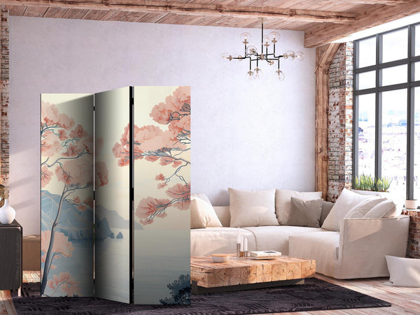 Paravento - Landscape with the Ocean - Cliffs - and Trees in Delicate Pink Shades