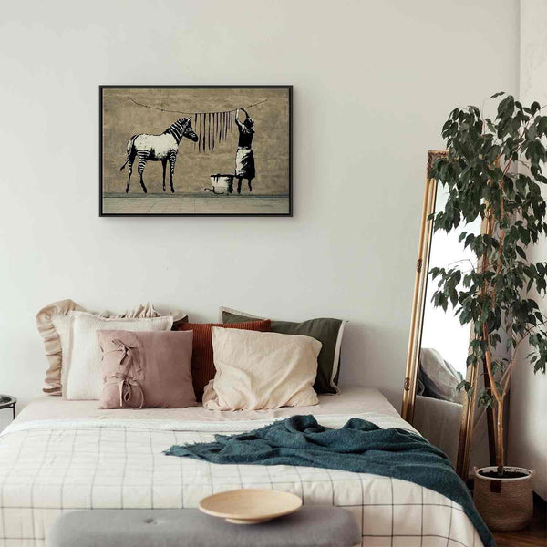 Quadro - Banksy: Washing Zebra on Concrete (1 Part) Wide