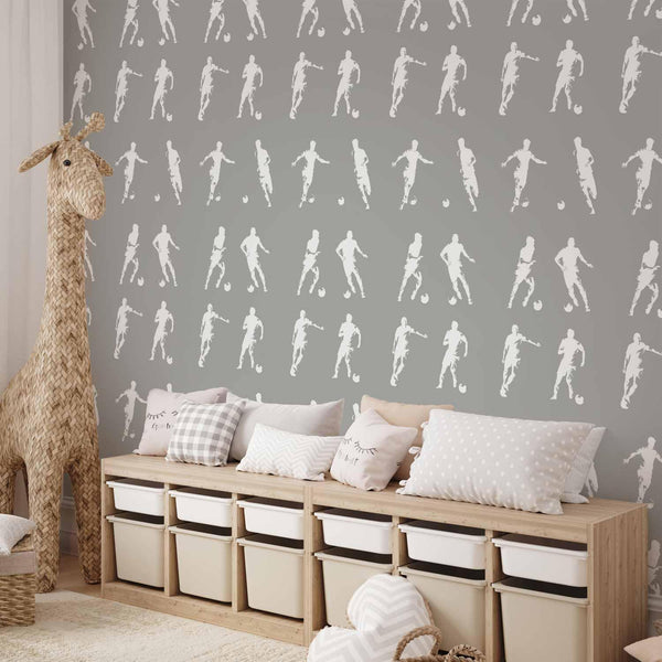 Tappezzeria murale - Sports Silhouettes - Dynamic figures of soccer players on a gray background