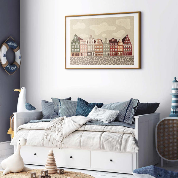 Poster - Colorful Facades - Historic Wrocław Tenement Houses Against the Sky and Cobblestone Street